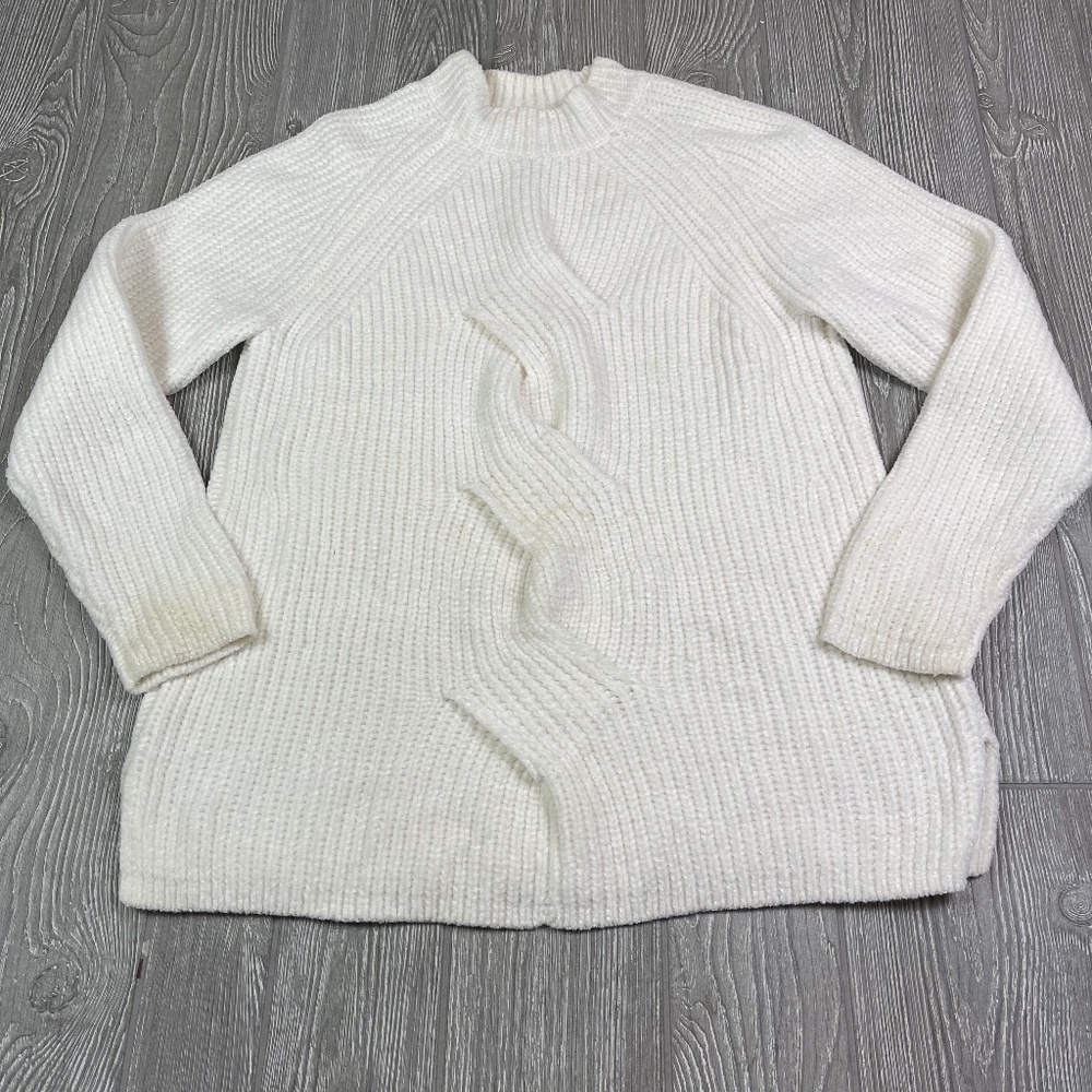 J. JILL Chenelle Cable Knit Sweater Women's size XS Ivory Split Hem Tunic